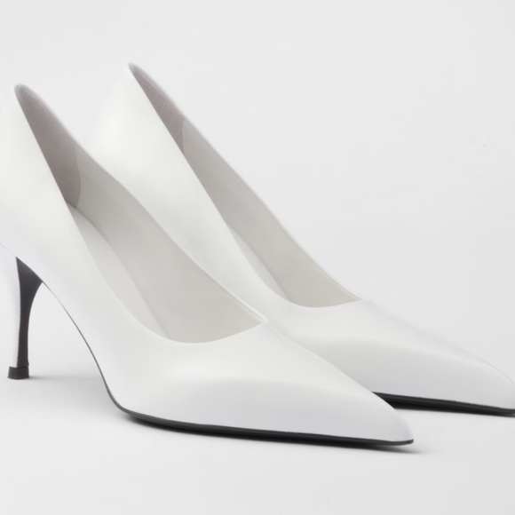 Prada Leather White Pumps Contemporary Pointed To Elegant Shoes Heels Size 40.5 - Picture 1 of 11